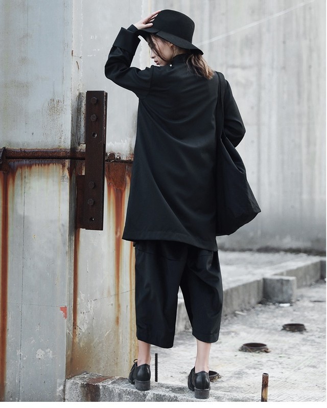 秋冬 モード系 チャイナシャツ カンフー 羽織 ジャケット コート 韓国ファッション オルチャン モノトーン シンプル シック 無地 Toptop