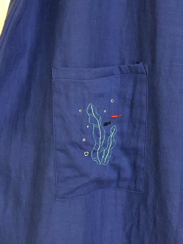 スイミー刺繍ダブルガーゼワンピース こけし刺繍と消しゴムハンコ