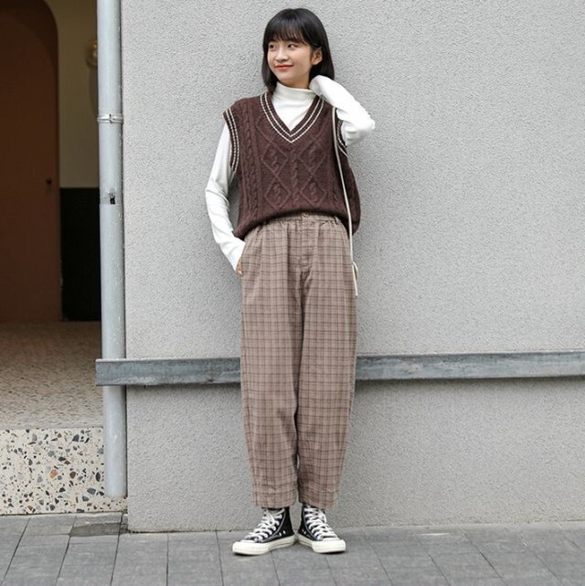 パンツ ボトムス シェフパンツ ゆったり チェック 楽ちん 人気 トレンド お揃い コーデ A1126 Happinessshop ハピネスショップ レディース ファッション アイテム トレンド