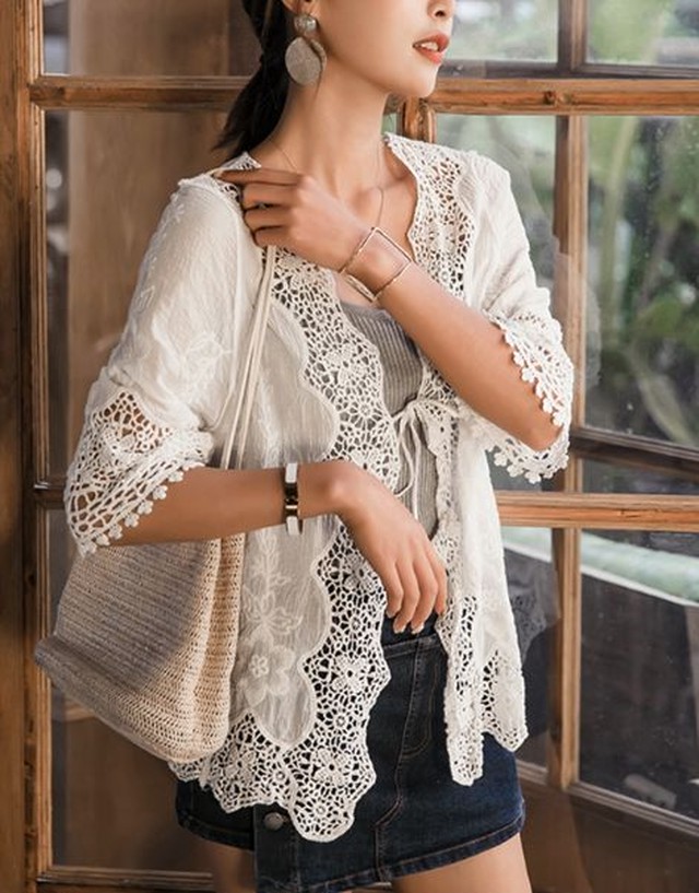 レディース カーディガン アウター 春 レース カーディガン 19年春夏新作 レディース 韓国 ファッション リゾートファッション Jm71 ワンピの里