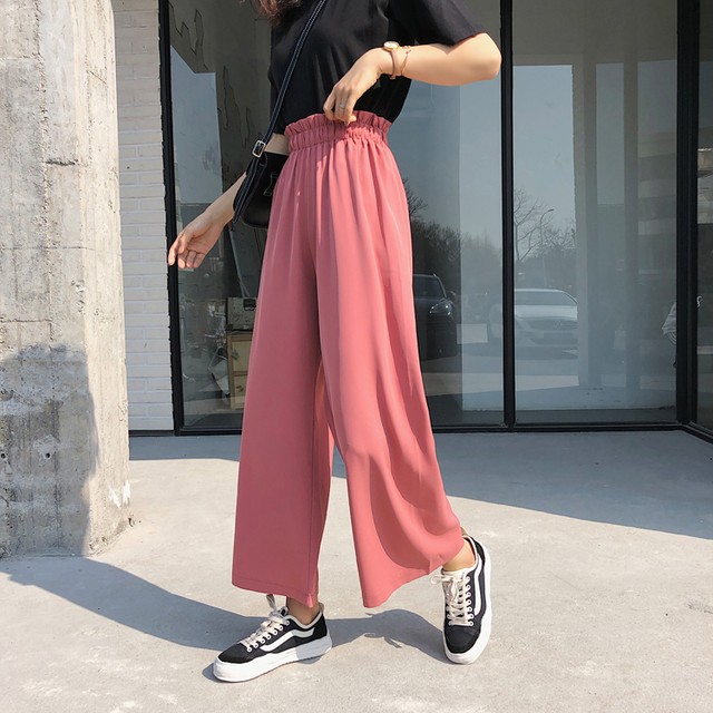 ワイドパンツ ハイウエスト シフォン ウエストゴム カジュアル ラフ 楽 オフィス デート トレンド 流行り 大人 こなれ感 春夏 春夏コーデ Sugar Daystyle シュガーデイスタイル