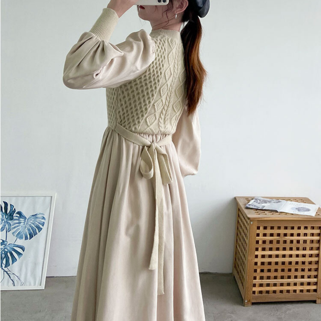 〈カフェシリーズ〉バックリボンのニットワンピース 【back ribbon knit one-piece】