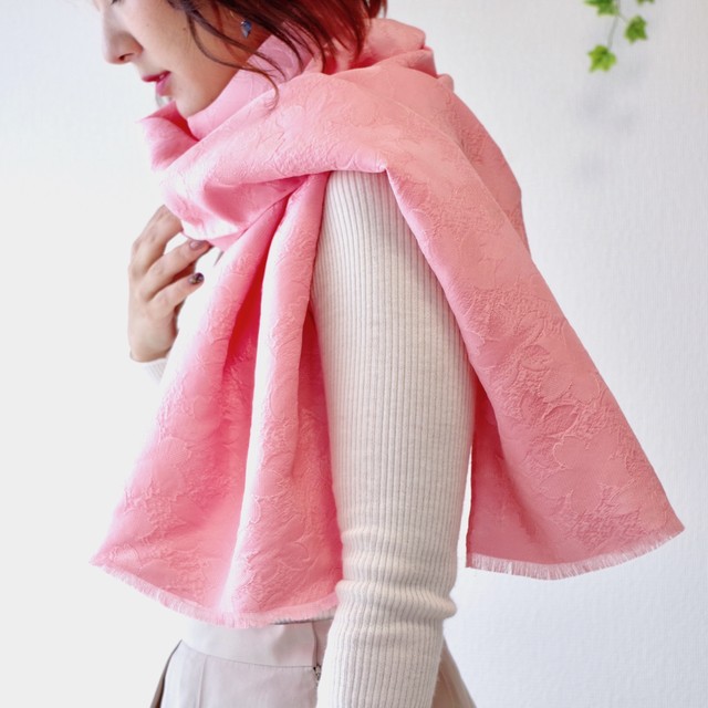 桜柄 プレゼントにも人気 フィルタンゴストール 春待ち桜柄 サクラピンク 京都 丹後ちりめん シルクストール Filtango