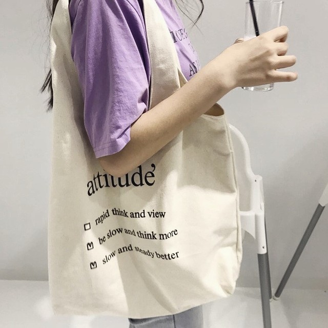 Attitude Logo Big Canvas Tote Bag キャンバスバッグ トートバッグ R M N