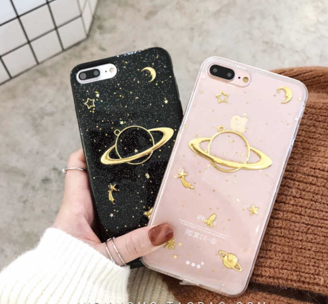 キラキラ 宇宙柄 Iphoneケース 7 8 X 惑星 星 月 宇宙 ラメ ストーン 石 黒 クリア 可愛い 人気 Ririan 韓国ファッション 韓国雑貨 送料無料