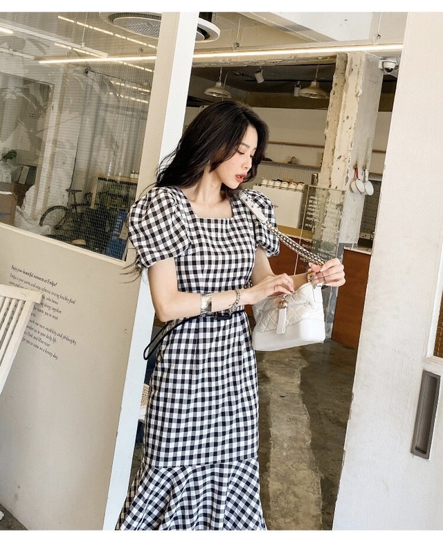 スクエアネックチェック柄ワンピース Viviann