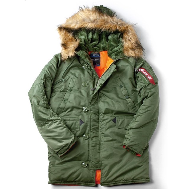 N 3b ミリタリージャケット 中綿入り フードファー付き アーミーグリーン Vember