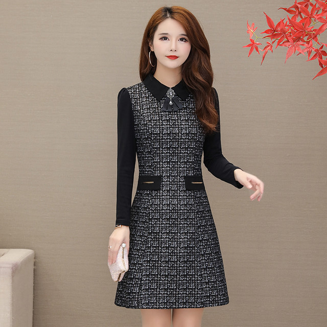 レディース ワンピース チェック柄 長袖 襟付き Aライン フレア 大人可愛い きれいめ お食事会 パーティー ひざ上丈 ブラック ピンク 秋 冬 代 30代 40代 アラサー アラフォー L Xl 2xl 3xl 4xl At460 Sunny Place