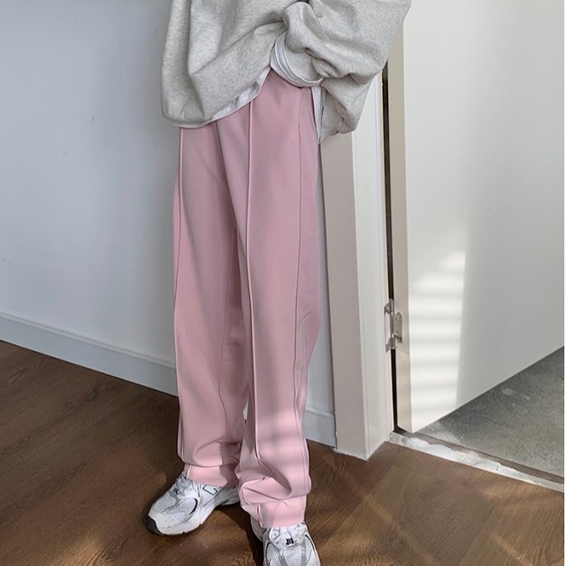 ストレートパンツ スラックス ハイウエスト フルレングス センタープレス 無地 シンプル カジュアル ストリート ボーイッシュ メンズライク オールシーズン Pa7595 Mahha Planet