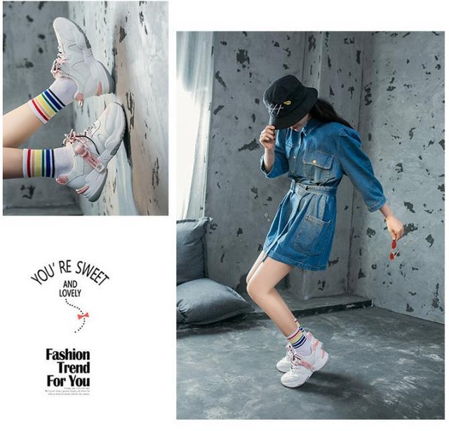 新作 厚底スニーカー ダッドシューズ 韓国ファッション スポーツ カジュアル かわいい ピンク B I J