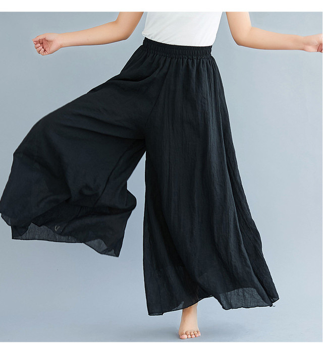 コットンリネン着心地爽やか無地ワイドフレアパンツ ガウチョ ロング メール便可 ファッションan 流行りでも安さでもなく今の私に似合う服