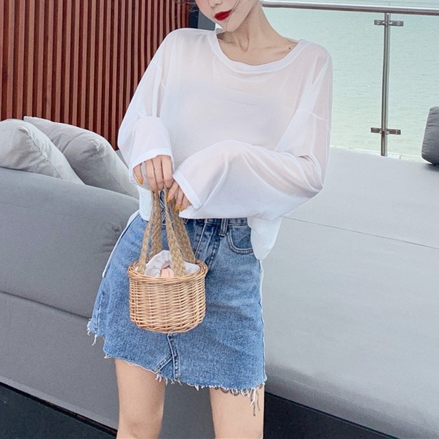 トップス レディース きれいめ カットソー 40代 50代 30代 春 シャツ ブラウス 透け感 シースルー シアートップス 長袖 バックプリント 代 デート 女子会 おしゃれ 大人 可愛い Dress No Sato