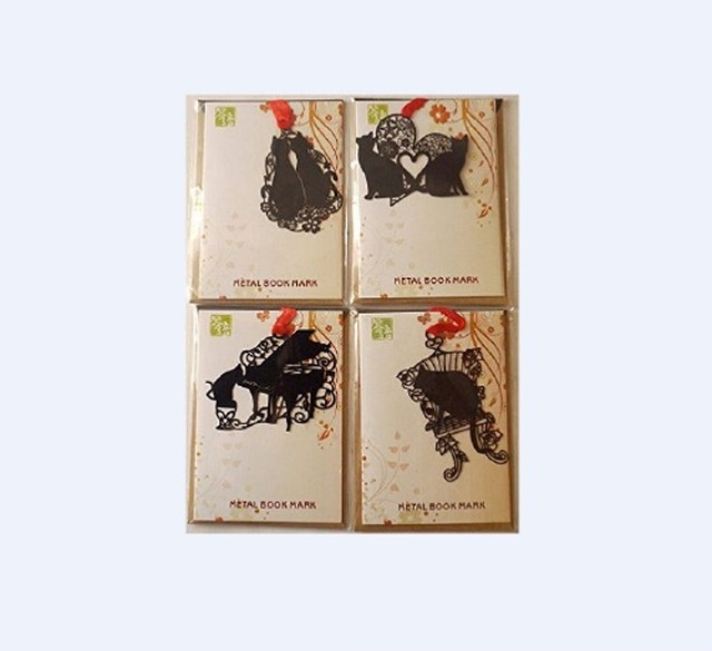 おしゃれ で 可愛い 黒猫 シルエット ブックマーク しおり 本にも インテリアにも ４枚セット ラブ猫 ハート猫 ピアノ猫 椅子猫 送料無料 Mmk F87 輸入雑貨のお店 ハッピーセレクション マインド ワン