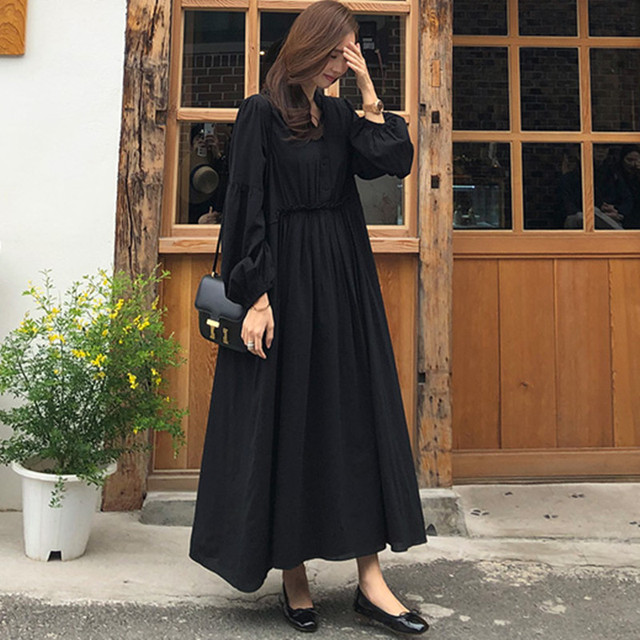 オーバーサイズ ルーズシルエット ランタンスリーブのハイウエストワンピース ゆったり 秋冬 オルチャン デイリー お出掛け カジュアル Coco Shop