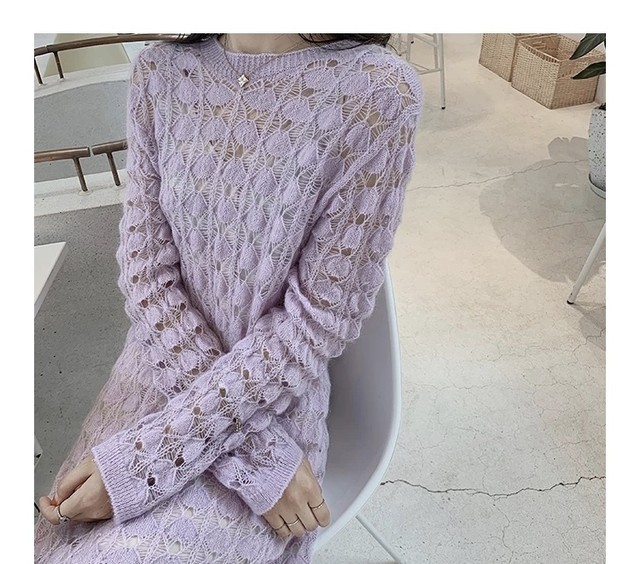 ラベンダーレース編みニットワンピース Fanfan Closet ファンファンクローゼット ラベンダーレース編みニットワンピース Fanfan Closet ファンファンクローゼット
