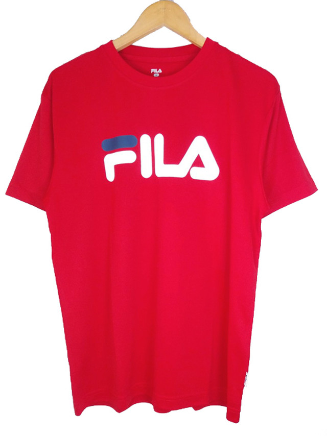 Fila フィラ Fm5324 レッド ロゴ Tシャツ メンズ 半袖 おしゃれ ブランド 吸汗速乾 スポーツウェア 上 人気 黒 白 紺 赤 青 カジュアル シンプル トレーニングウェア ジム トップス カットソー 今でも着れる またまた着れる ファイブスター