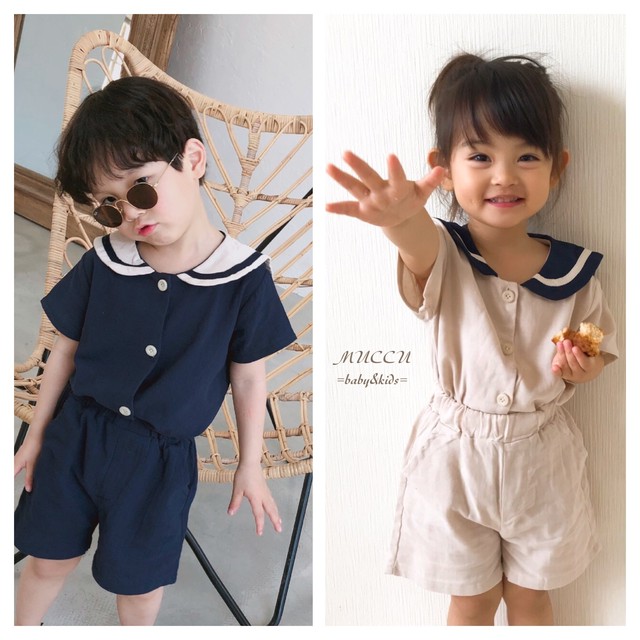 送料無料 予約販売一部即納 セーラー セットアップ 80cm 130cm 姉妹コーデ 兄弟コーデ 双子コーデ ペアコーデ 女の子 男の子 出産祝い Muccu Baby Kids