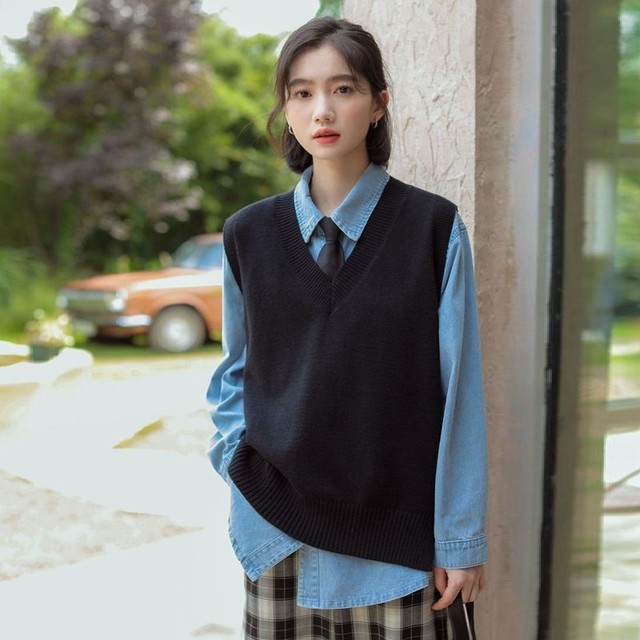 送料無料 レディース トップス ベスト ニット Vネック 無地 ブラウン ブラック 可愛い おしゃれ Ustr