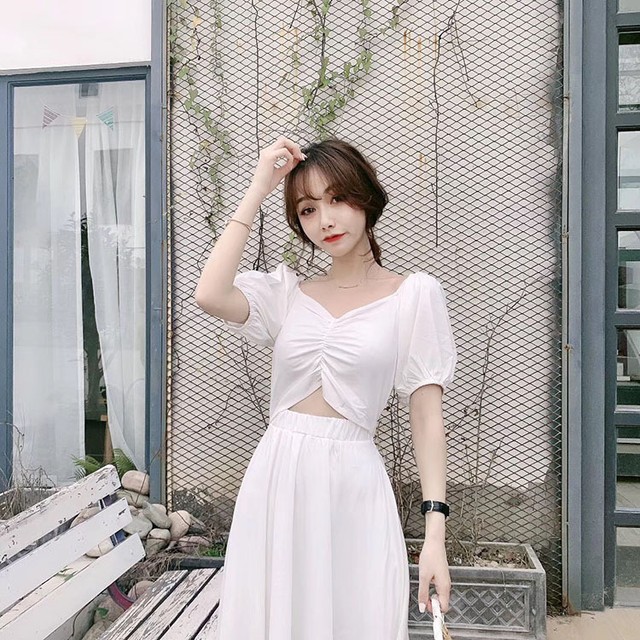 スリム へそ出し ロングワンピース シャツワンピ ドレス マキシ丈 レディース 夏 長袖 無地 バックコンシャス Marcymercy