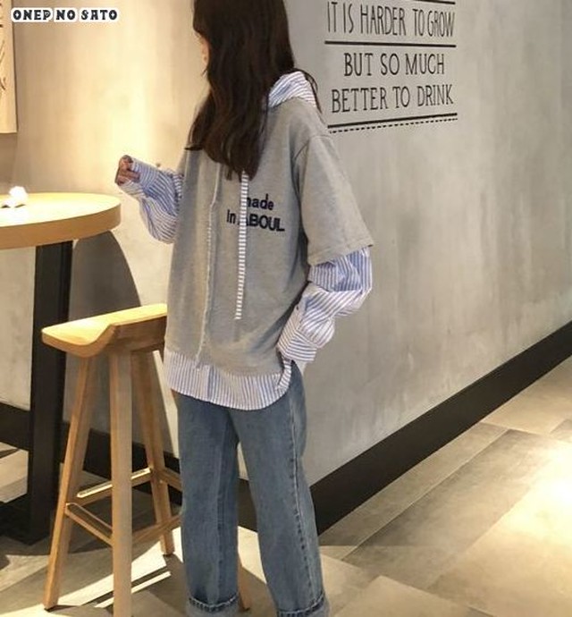 トップス パーカー マニッシュ 長袖 レディース 秋冬 刺繍 縦縞 ボーイッシュ おしゃれ ストライプ 普段着 Ta0130 ワンピの里