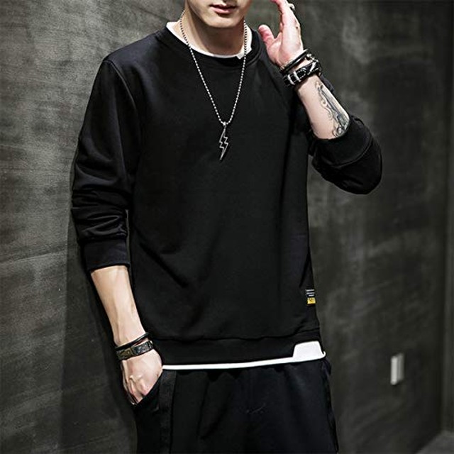 Jpcs Aroniko Tシャツ メンズ 長袖 パーカー トレーナー 無地 秋服 重ね着風 ゆったり レイヤード 和風 大きいサイズ ファッション カジュアル 丸襟 柔らかい おしゃれ 秋 冬 春 Az Japan Classic Store
