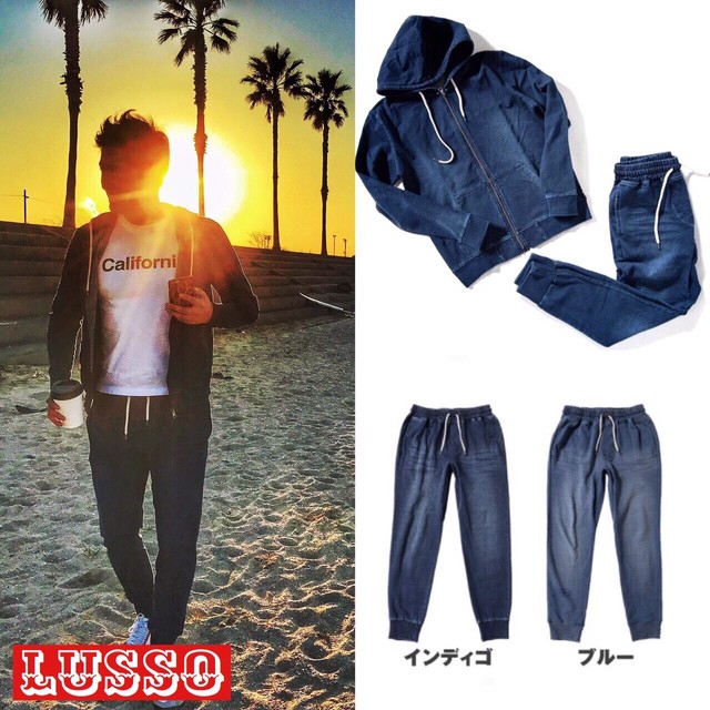 スウェット デニム 上下セットアップ メンズ インディゴブルー ジョガーパンツ Lusso Japan