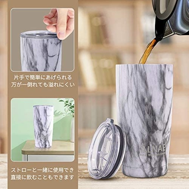 Jpcs Alnae タンブラー ふた付き 真空断熱 600ml 水筒 マグボトル コーヒーカップ 二重構造 保温保冷 直飲み 大容量 ビール コーヒー 直接ドリップ 白大理石 Az Japan Classic Store