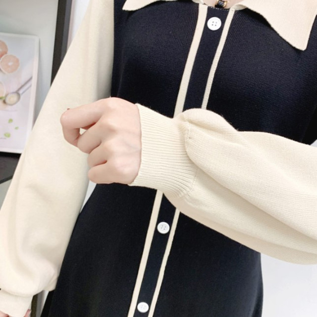 レディース ワンピース バイカラー 秋冬 長袖 膝丈 襟付き 通勤 通学 デート お出かけ 大人可愛い 大きいサイズ Lop 0003 大きいサイズ専門店キャンディポップ