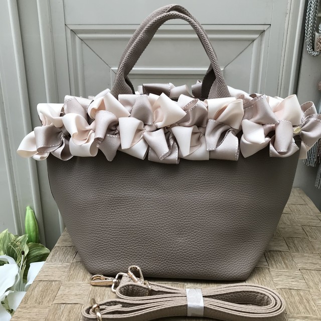 豪華リボンショルダー付きトートバッグ マロン Rubanbleu リュバンブルー