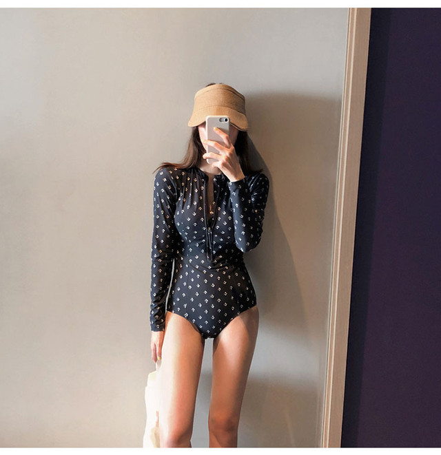 長袖 ワンピース水着 ラッシュガード ビキニ 水着 フロントジッパー 総柄 日焼け止め スリム スポーティ サーフィン レディース スタイルアップ 体型カバー トレンド 新作 夏 海 プール リゾート セクシー 999 Select Shop E Bellissimo