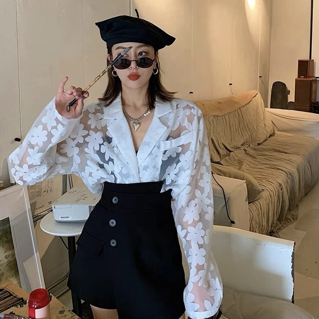 flower see-through shirt jacket