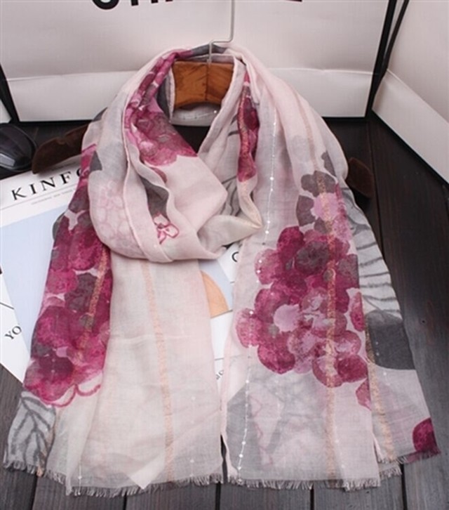 綿麻混 花柄 ストール ショール スカーフ アクセサリーショップ Mapoche マポッシュ