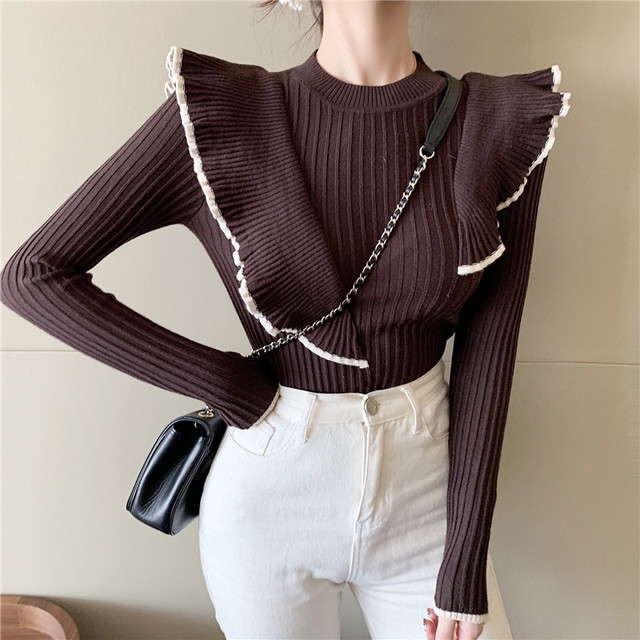 〈カフェシリーズ〉フリルデザインハイカラーセーター【frill blouse high color sweater】