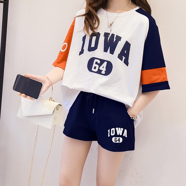 セットアップ Tシャツ ショートパンツ ツーピース 半袖 カットソー 英字プリント カジュアル スポーティー ゆったり 可愛い おしゃれ 春 夏 オルチャン 大人 代 30代 40代 デート お出かけ 女子会 旅行 レディース 韓国 韓国ファッション Country Road