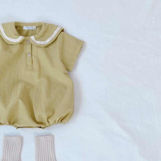 全2色 ロンパース 半袖 襟付き マリン セーラー ワンピース カバーオール ボディースーツ シャツ トップス 白 緑 夏 かわいい 新生児 子供 キッズ ベビー服 赤ちゃん 男の子 女の子 Ka8 Berceau Select Shop ベルソー セレクトショップ キッズ 親子ペアetc