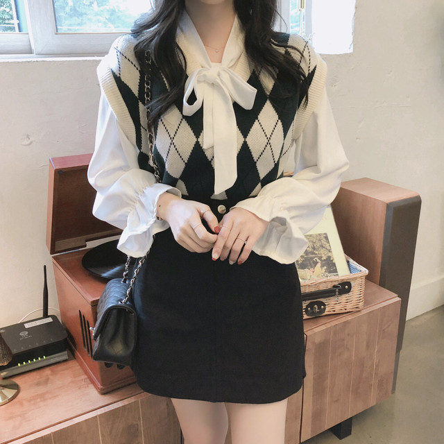 〈カフェシリーズ〉アーガイルニットベスト【argyle knit vest】
