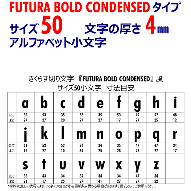 Futura Bold Condensedタイプ アルファベット小文字 サイズ５０ 厚４ Ki Class Com
