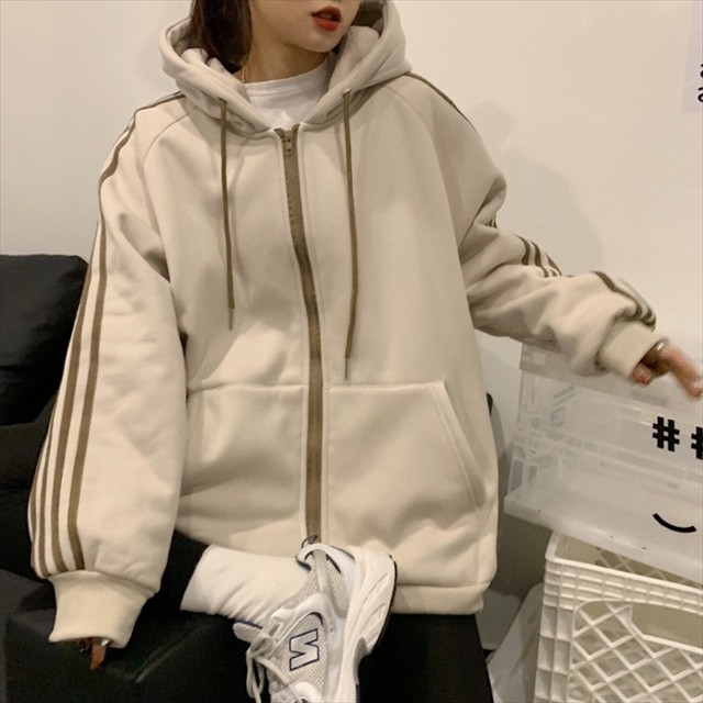 サイドライン ジップアップパーカー オーバーサイズ 裏起毛 長袖 パーカー フーディー ゆったり トップス カジュアル スウェット 体型カバー レディース 華奢見え 取寄 発送目安14 21日営業日 Laff Store 会社情報 納期の確認をお願いします