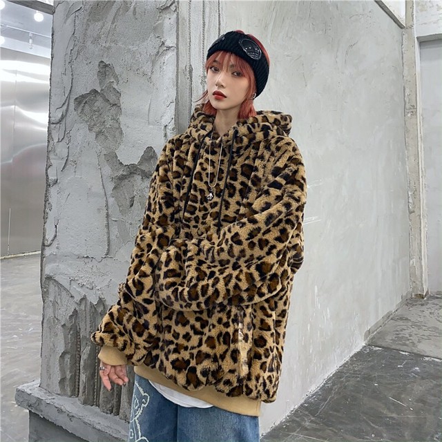 パーカー メンズ レディース ヒョウ柄 総柄 もこもこ フード付き オーバーサイズ プルオーバー Sale 韓国 699 Justu710