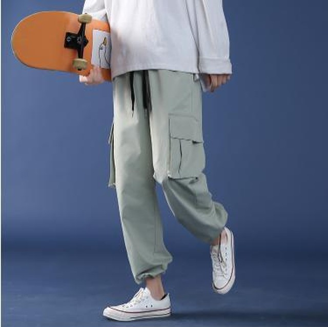 Yuzki 韓国ファッション カジュアル サイドポケット付き ズボン ボトムス メンズファッション スケーターファッション スケボー Yuzki