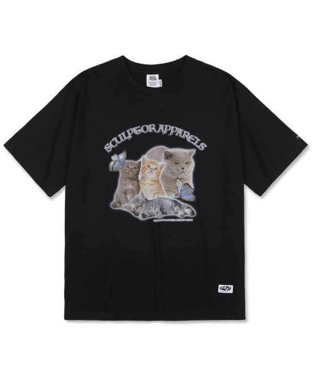 Sculptor Kitten Boxy Tee Tシャツ 2色 猫プリント 韓国ブランド めいるめいるスマイル