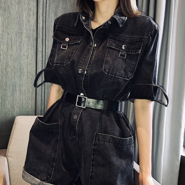 black denim rompears