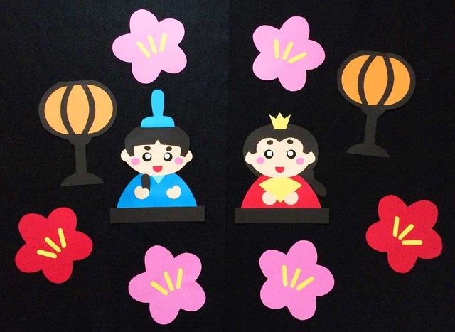 ３月の壁面装飾 ひな祭りにふたり並んですまし顔 Kobito