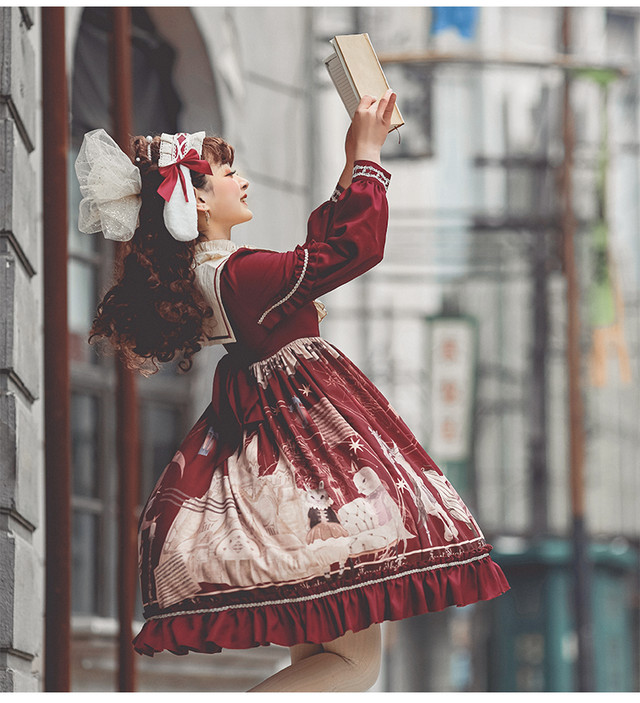 ロリータjk制服 バーガンディフリルワンピースドレス Jsk レース タブリエ エプロン メイド パニエ ロング 大人ガーリー スウィート キュート カジュアル 春夏秋冬 ゴシック ゴスロリ Sm ワンピース 黒 靴 大きいサイズ タイツ ヘッドドレス スカート バイブル