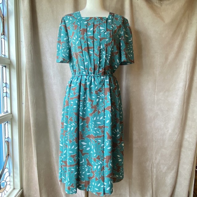 Retro Blue Green Brown Dress レトロなブルーグリーンのワンピース ヴィンテージ古着とレトロワンピース Mother Meets Retro Blue Green Brown Dress レトロなブルーグリーンのワンピース ヴィンテージ古着とレトロワンピース Mother Meets