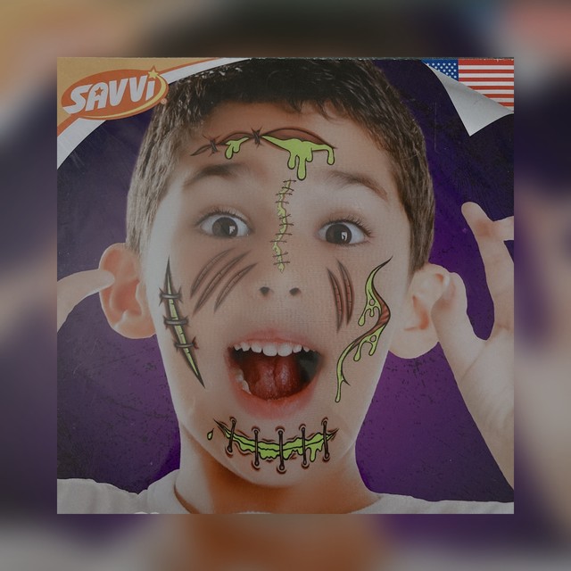 Zombie Glow Costume Face Tattoos フランケン フランケンシュタイン フェイス タトゥー シールゾンビ Zombie 傷メイク 特殊メイク The Haunted Village Halloween Horror ハロウィン ホラー やみかわいい