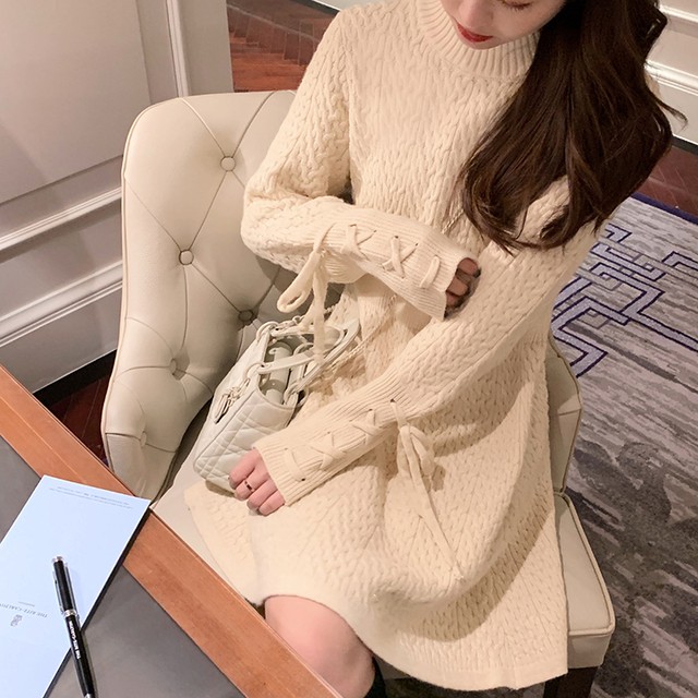 〈カフェシリーズ〉タイトスリーブニットワンピ【tight sleeve knit one-piece】