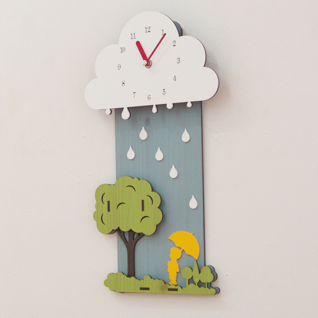 雲 雨 木 傘 かわいい パステルカラー 子供部屋 時計 インテリア Clock クロック 壁掛け ウォール ウォッチ オシャレ Clock Flog