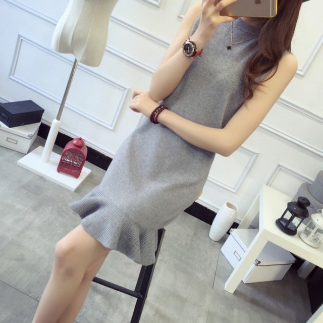 セットアップ 2ピース ニット ワンピース 無地 ミニ丈 ノースリーブ アウター カーディガン トップス レディライク ピンク グレー ブラック ブルー 可愛い お出かけ シンプル 韓国 韓国ファッション オルチャン オルチャンファッション P1096 Korean Select 韓国