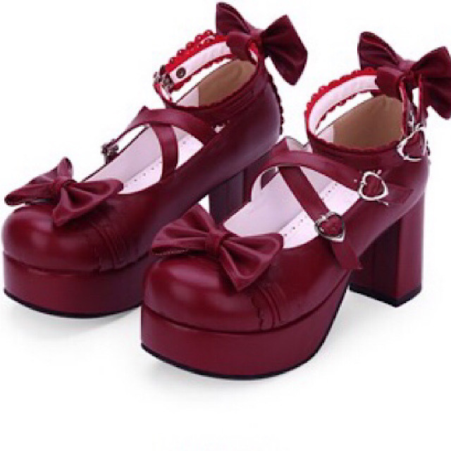 レディース パンプス リボンアップ 厚底 ウェッジソール クロスストラップ 美脚効果 ロリィタ アリスコーデ セットアップやパンツドレスなど二次会ドレスに合う海外ファッションサイト Urubei